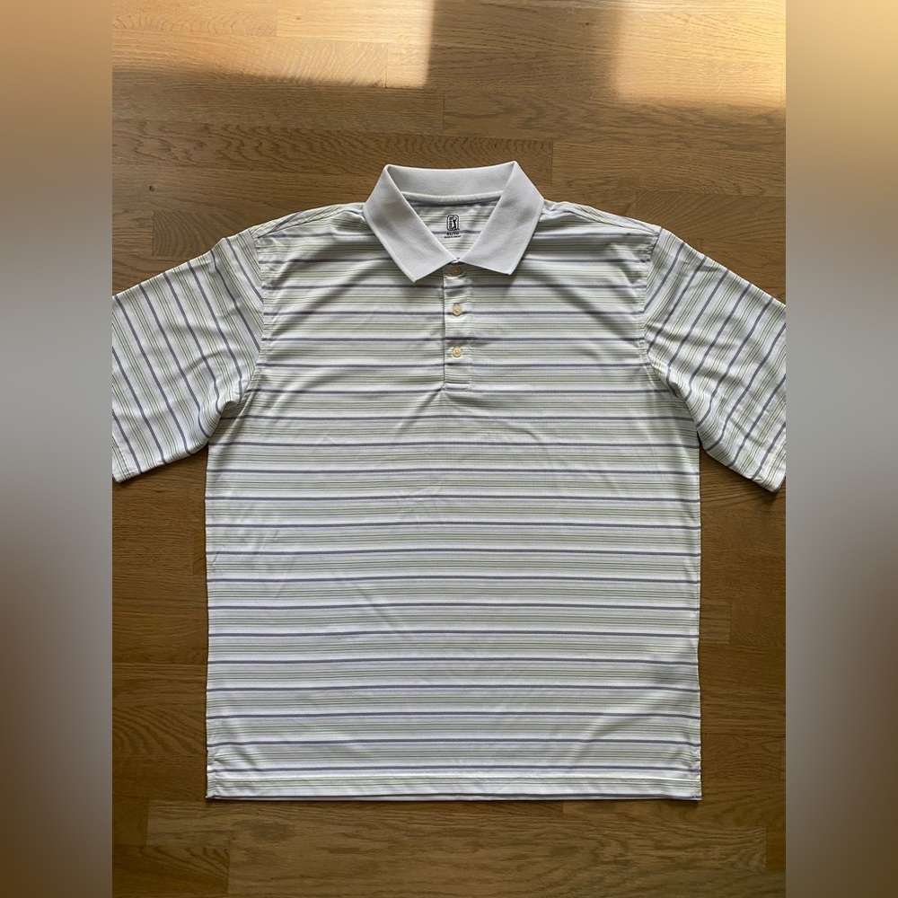 PGA Tour Men's Polo Shirt - White and Gray Stripes Size XL